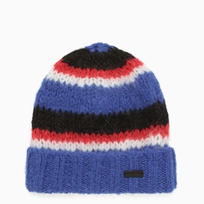 Saint Laurent Multicolour Striped Bonnet Cap In Blau