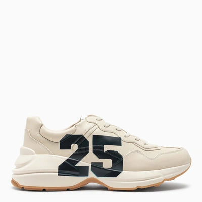 Gucci Ivory Leather Rhyton Trainer With '25' In White