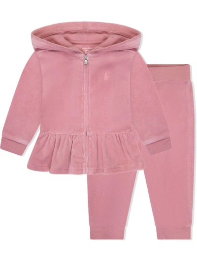 Ralph Lauren Babies' Logo-embroidered Cotton Tracksuit In 粉色