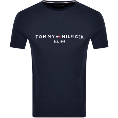 Tommy Hilfiger Logo-embroidered Cotton T-shirt In Navy