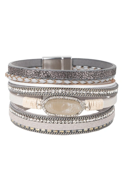 Saachi Dazzling Resin Stone Leather Bracelet In Grey