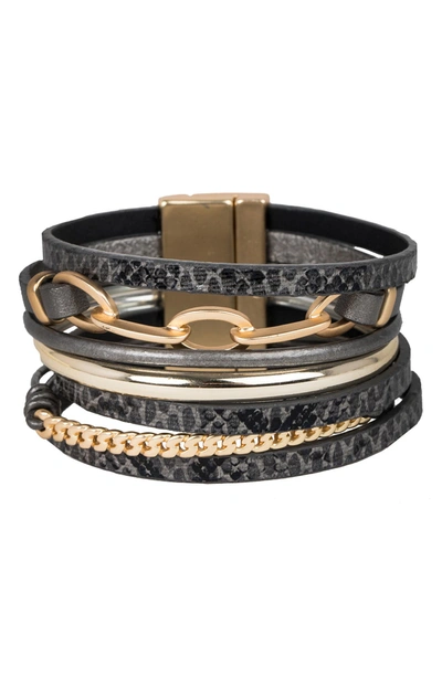Saachi Contemporary Chain Link Leather Bracelet In Dark Grey