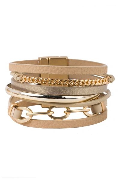 Saachi Chain Link & Leather Bracelet In Cream