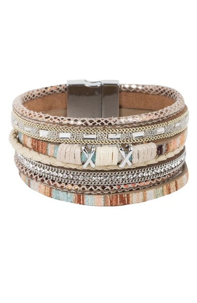 Saachi Beige Multi-color Leather Bracelet In Taupe