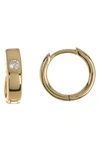 Nordstrom Rack 12mm Stone Inlay Huggie Hoop Earrings In Clear- Gold