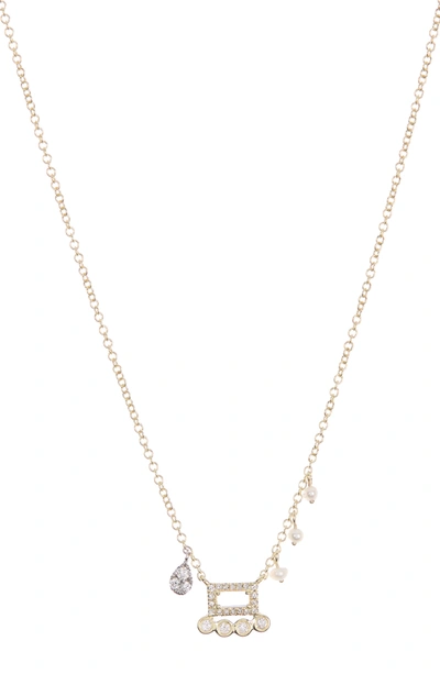 Meira T 14k Yellow Gold 2mm Pearl Diamond & White Topaz Pendant Necklace