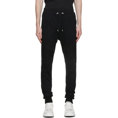 Balmain Black Flocked Logo Lounge Pants In Eab Noir/blanc