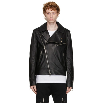 Balmain Biker Jacket In Black Leather In Nero