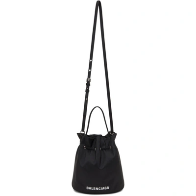 Balenciaga Black Small Drawstring Wheel Bag In 1060 Black/white