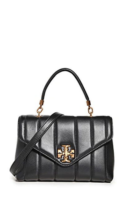 Tory Burch Small Kira Leather Top Handle Satchel In Black Gold