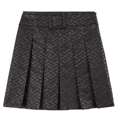 Versace La Greca Pleated Skirt Black In Grey