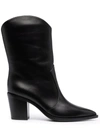 Gianvito Rossi Pointed Toe Block Heel Leather Boots In Nero
