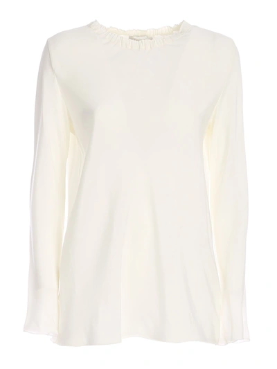 Le Tricot Perugia Gathered Collar Blouse In White