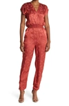 Maje Pera Wrap-effect Satin-jacquard Jumpsuit In Terracotta