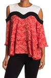 Patrizia Luca Mix Media Cutout Shoulder Top In Coral