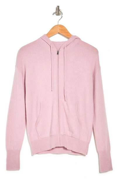 Amicale Cashmere Jersey Drawstring Full Zip Hoodie In Pink