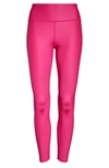 Nike One Faux Leather Mid Rise 7/8 Leggings In Fireberry/ Elemental Pink