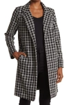 Melloday Soft Knit Topper Coat In Black Checker