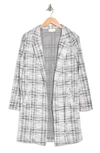 Melloday Soft Knit Topper Coat In Ivory/ Black Plaid