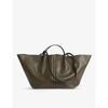 Allsaints Womens Dusky Khaki Odette Wide Crinkled Patent Leather Tote Bag 1 Size