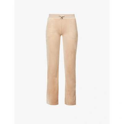 Juicy Couture Logo-embellished Velour Jogging Bottoms In Warm Taupe