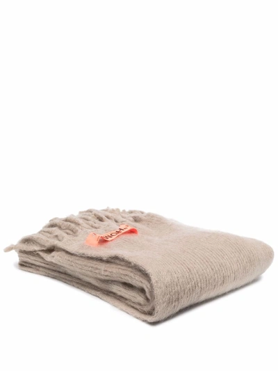 Off-white Wool-mohair Blend Knitted Blanket In 中性色