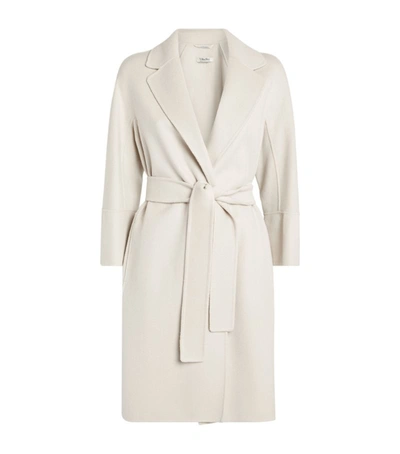 Max Mara Virgin Wool Belted Coat In Albino