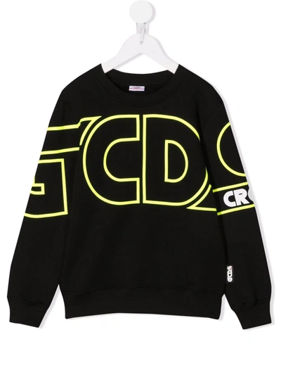 Gcds Kids' Logo-print Crewneck Sweatshirt In Black