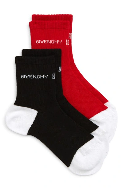 Givenchy Kids' ' 2-pack Logo Socks In M99 Black Red