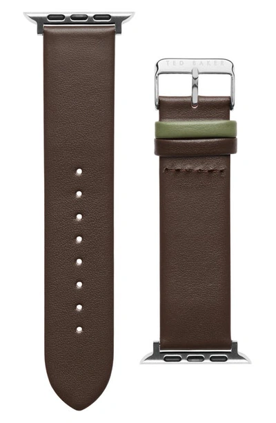 Ted Baker Colorblock Leather 22mm Apple Watch® Watchband In Brown