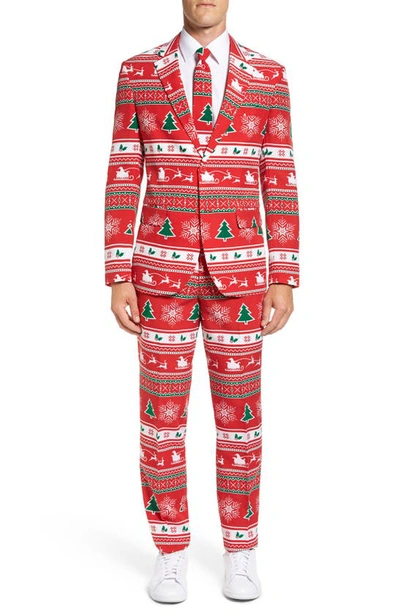 Opposuits 'winter Wonderland' Trim Fit Two-piece Suit With Tie In Dark Red