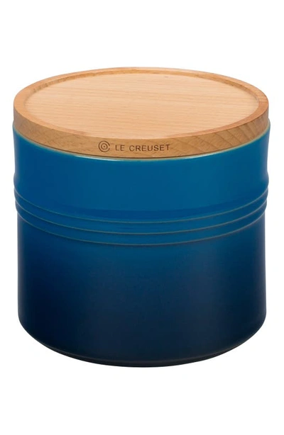 Le Creuset Glazed Stoneware 1 1/2 Quart Storage Canister With Wooden Lid In Marseille