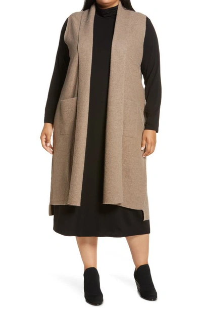 Eileen Fisher Boiled Wool Long Waistcoat In Barley
