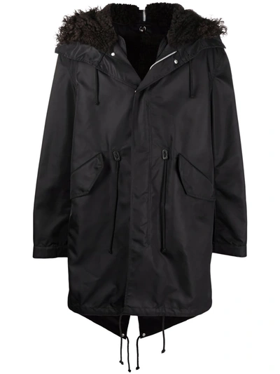 Bottega Veneta Shearling Hooded Parka In Black