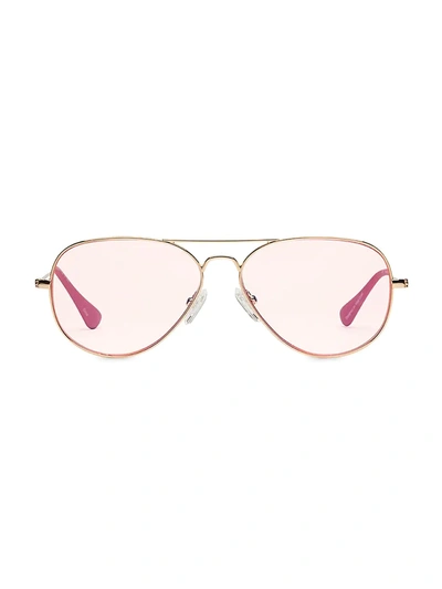 Caddis Mabuhay 58mm Aviator Blue Light Reading Glasses In Polished Gold Rose Lens