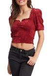 Roxy Rolling Sunrises Floral Cotton Blend Corduroy Crop Top In Tibetan Red Shadow Tropics