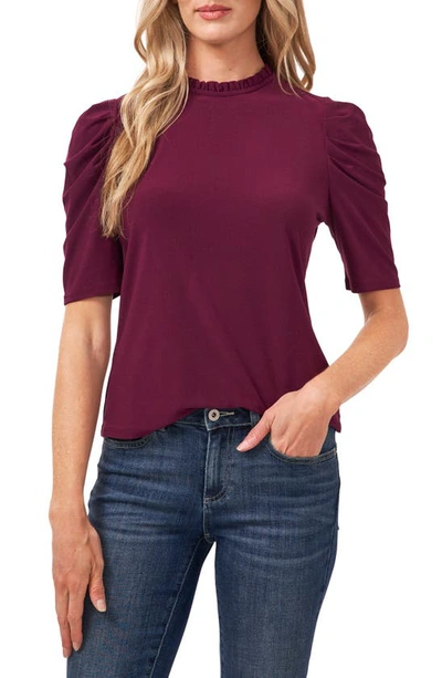 Cece Puff Sleeve Crepe Top In Deep Marsala