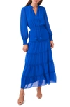 1.state Tie Neck Long Sleeve Tiered Maxi Dress In Electric Glow