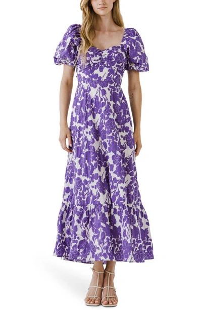 Free The Roses Floral Print Cotton Maxi Dress In Purple Multi