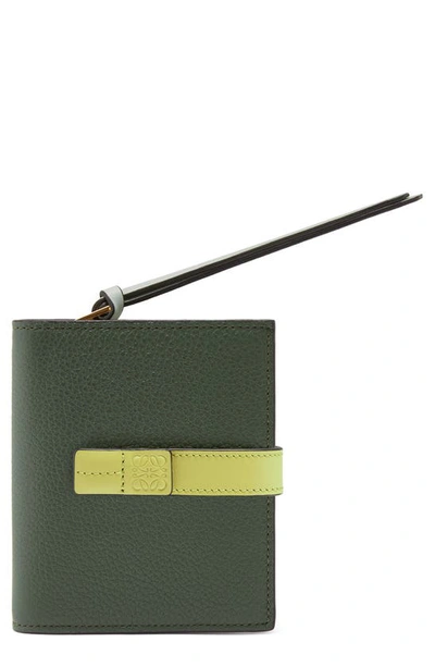 Loewe Anagram Tab Leather Wallet In Vintage Khaki/ Lime Yellow