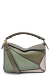 Loewe Puzzle Colorblock Mini Satchel Bag In Green Oat