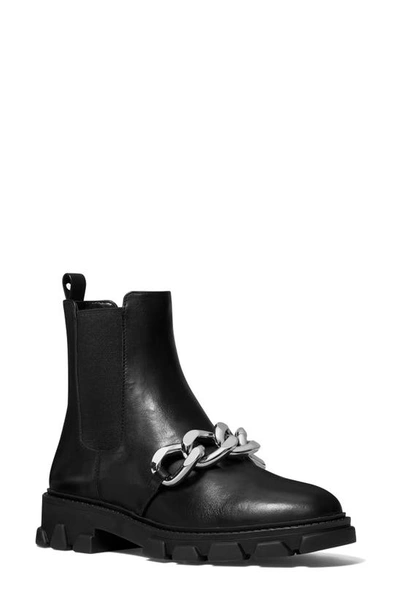 Michael Michael Kors Scarlett Beatles Ankle Boots With Metal Chain In Black