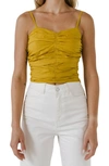 Endless Rose Shirred Cotton Tank Top In Mustard