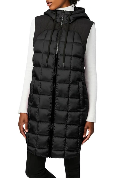 Bernardo Ecoplume(tm) Box Quilt Long Hooded Vest In Black