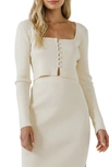 Endless Rose Cropped Rib-knit Cardigan W/ Buttons In Ivory