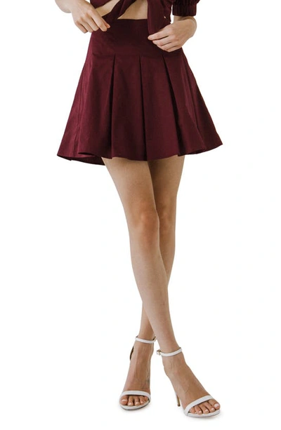 Endless Rose Pleat Cotton Miniskirt In Burgundy