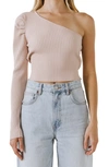 Endless Rose One-shoulder Rib-knit Crop Top In Dusty Pink