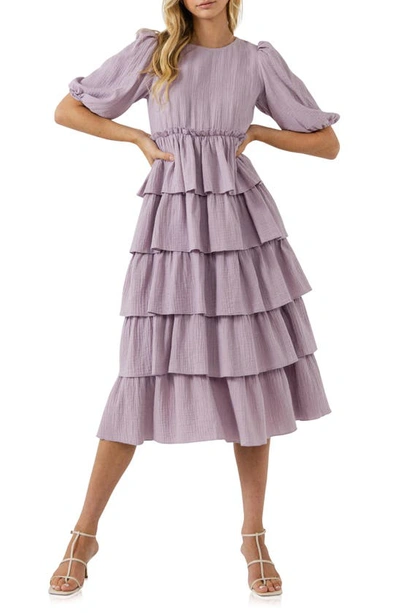 Free The Roses Tiered Ruffle Crinkled Cotton Dress In Lilac