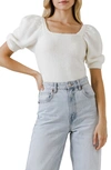 English Factory Puff Sleeve Sweater In Cream