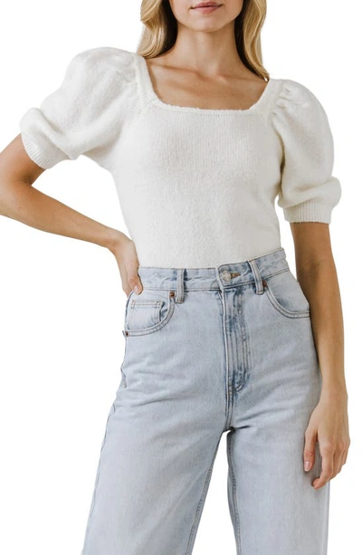 English Factory Puff Sleeve Sweater In Cream